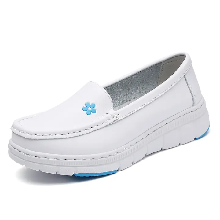 Zapatos de enfermería antideslizantes para mujer, zapatos planos cómodos de cuero, mocasines para zapatos de trabajo de restaurante - 1