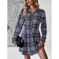 Vestido camisero de manga larga para mujer, elegante a cuadros, elástico de una pieza, moda coreana, informal, para fiesta - details 4