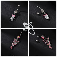 ZS-Piercing de acero inoxidable con forma de corazón para el ombligo, anillo de 14G con cristal de circonia cúbica rosa, Piercing corporal, joyería de 10MM, 1 pieza - details 9