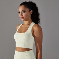 Nessaj-Sujetador deportivo sin costuras, top a prueba de golpes, cómodo Chaleco de gimnasio, color sólido, para entrenamiento, correr - details 3