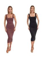 Vestido de verano informal de fiesta ajustado con cuello cuadrado sin mangas de punto para mujer - details 4
