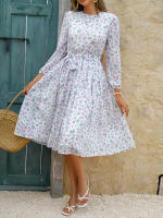 Vestido de cintura con lazo floral estilo casual de vacaciones para mujer Primavera Verano - details 7