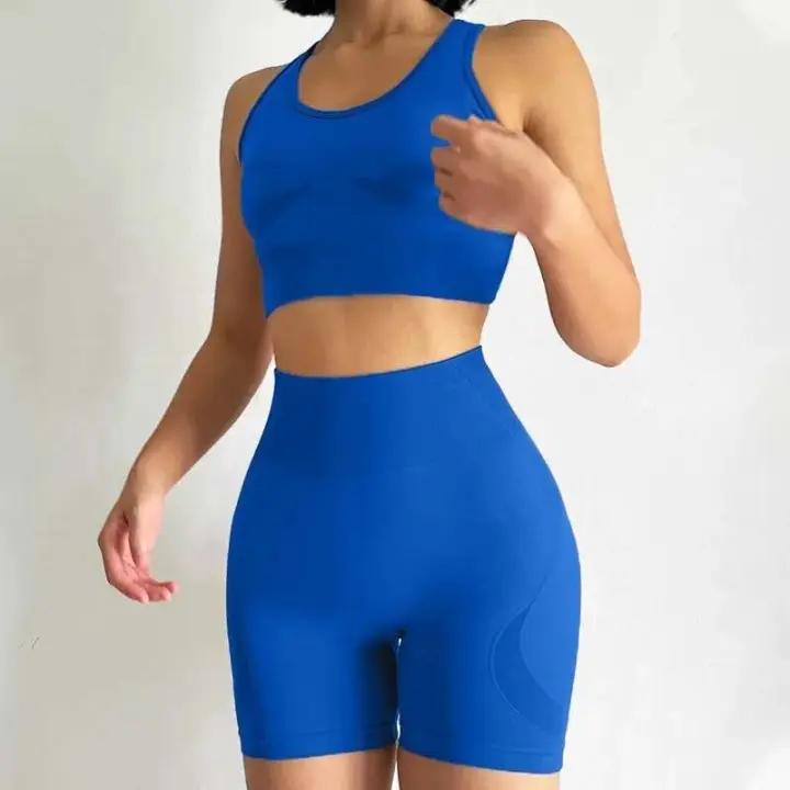 Conjunto de Yoga sin Costuras sin Mangas Ropa Deportiva de Secado Rápido para Mujeres - 1