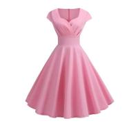 Vestido de verano para mujer, Color sólido, Retro, Vintage, años 50, 60, informal, para fiesta y oficina, Vestidos Rockabilly - details 2