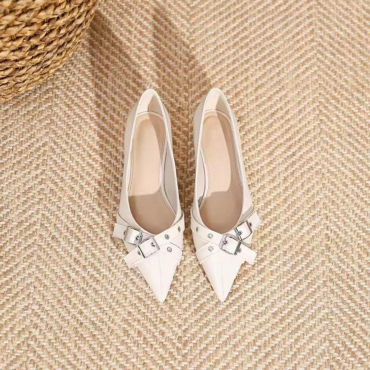 Nueva hebilla de cinturón, boca poco profunda, zapatos individuales de suela plana, zapatos individuales casuales - 1