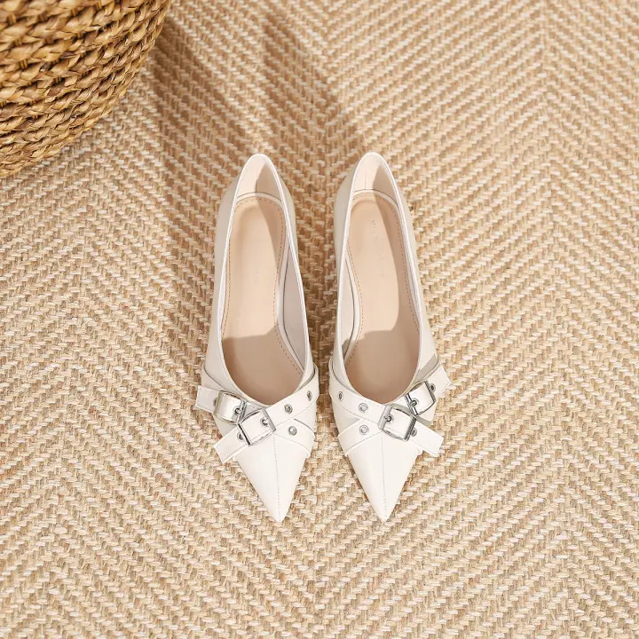 Nueva hebilla de cinturón, boca poco profunda, zapatos individuales de suela plana, zapatos individuales casuales - 1