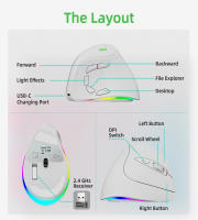 Ratón inalámbrico vertical de doble modo 2.4G ergonómico 4000 DPI 9 botones retroiluminación RGB ratón silencioso inalámbrico recargable para escritorios - details 10