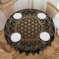 Mantel circular mandala, flor de loto de la vida, impermeable, resistente al aceite, 60 pulgadas, forma geométrica sagrada - details 160