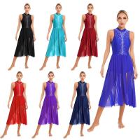 Elegante Traje de Patinaje de Hielo para Mujeres Leotardo de Ballet de Malla Transparente sin Mangas Traje de Baile Lírico Contemporáneo - details 1