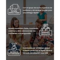 Infografía del servicio de logística en español con el icono de un camión de reparto y una escena familiar, que muestra los pasos del proceso de envío o entrega