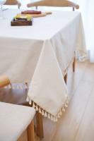 Mantel circular rectangular blanco de lino nórdico y algodón, funda suave, borla Ence, manta de picnic al aire libre para banquetes - details 6