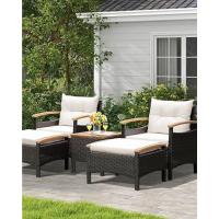 Juego de Muebles de Jardín 3 Piezas, 2 Sillones con Cojines y 1 Mesa con Tablero de Cristal, Conjunto de Muebles de Ratán para 2 Personas, Juego de Bistró para Balcón, Patio (Beige) - details 11