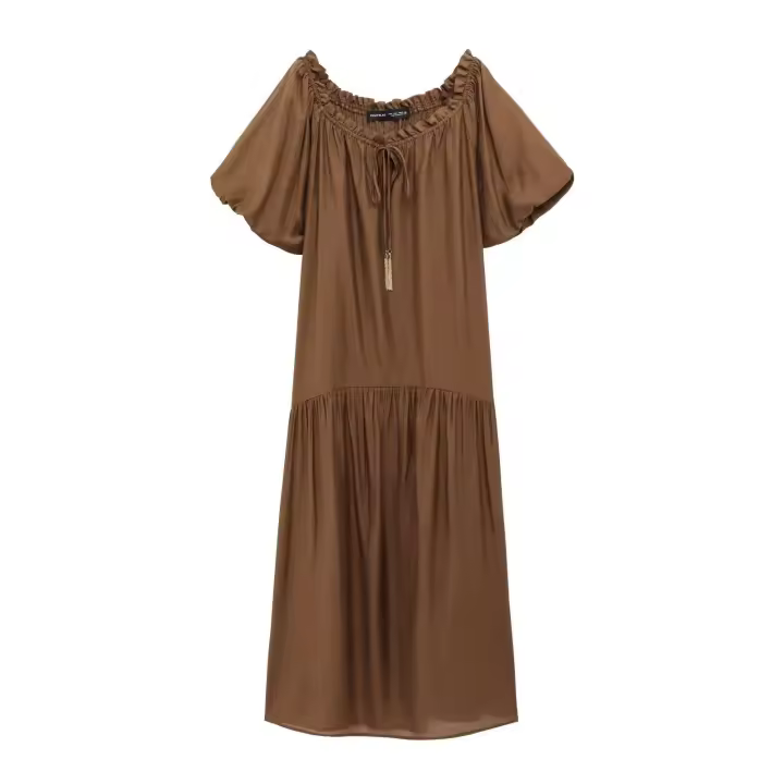 Vestido largo con cuello de manga corta para mujer, camisa holgada con diseño de cordón, primavera/verano, nueva moda - 1