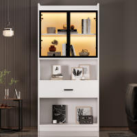 Gabinete de Almacenamiento con Luz Estante de Exhibición de Coleccionables con Puertas de Vidrio Emergentes 16 Colores Disponibles Ideal para Sala de Estar Blanco o Negro - details 0