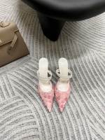 Nuevos tacones altos puntiagudos, hilo de malla para mujer, una palabra con boca ligera, cabeza de bolso estilo hada de moda, medias zapatillas. - details 22