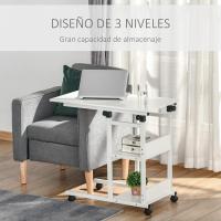 Mesa Auxiliar con Ruedas 80x40 cm Mesa para Sofá en Forma de C con Altura Ajustable 3 Niveles de 72-82 cm Marco de Metal para Salón Cocina Negro - details 13