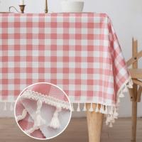 Mantel práctico de lino a cuadros, cubierta de mesa antiincrustante de estilo Pastoral con borlas, cubierta de escritorio impermeable para comedor - details 7
