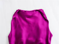 Primavera y verano nuevo estilo europeo y americano cuello redondo sin mangas seda satén textura cintura vestido mujer - details 3