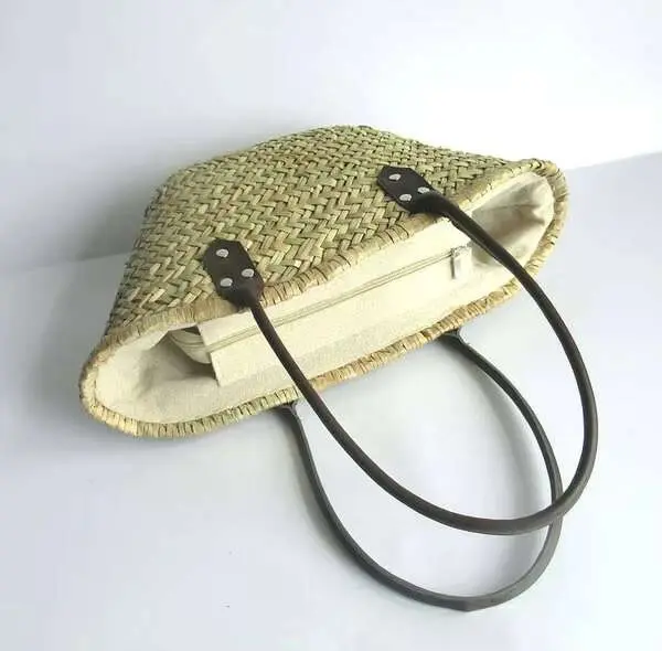 Artículos populares, bolsos de viaje de verano hechos a mano con hierba personalizada para mujer, bolso de vacaciones en la playa, bolso de mano con asa de Pu - 1