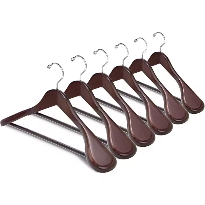 Perchas de Madera Retro de Lujo 45x6x23cm 10 Unidades Antideslizantes para Ropa Exterior - 1