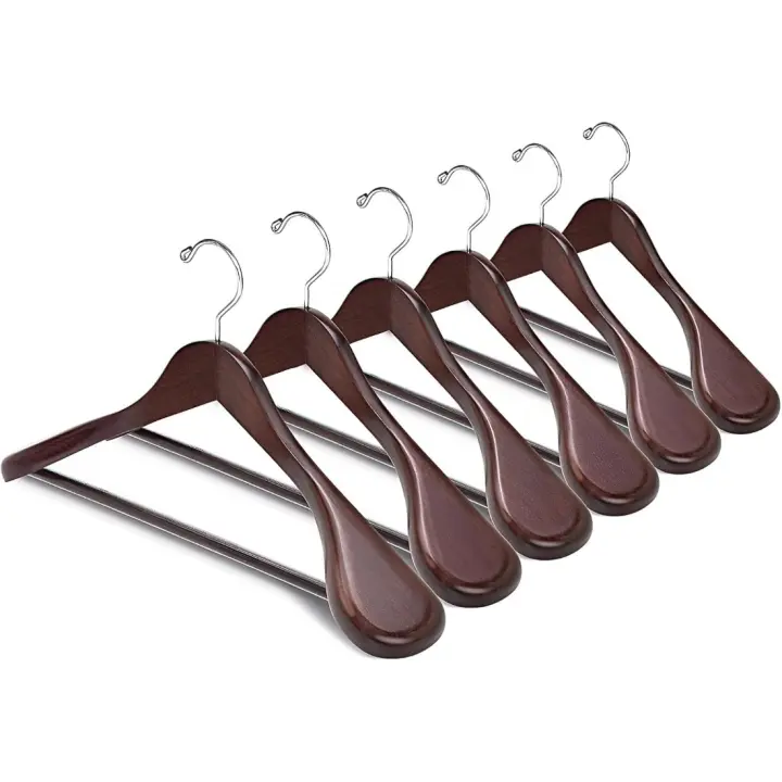 Perchas de Madera Retro de Lujo 45x6x23cm 10 Unidades Antideslizantes para Ropa Exterior - 1