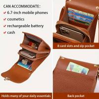 Bolso de Mano Pequeño de Cuero Genuino para Mujer, Bolso Bandolera con 8 Ranuras para Tarjetas, Porta Identificación, Bolsillo con Cremallera, Diseño de Ratán, Piel de Vaca, para Llevar al Hombro, para la Oficina, para Viajar, para Regalo de Cumpleaños - details 7
