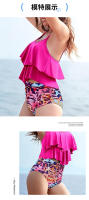 Sexy con volantes con cintura alta y cojín en el pecho, traje de baño dividido en bikini para mujer - details 6