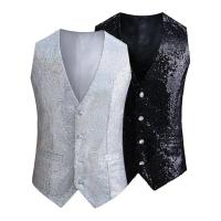 Chaleco de hombre con lentejuelas brillantes, sin mangas, ajustado, de un solo pecho, con cuello en V, chaleco Formal para hombre, traje ajustado con decoración de lentejuelas - details 2