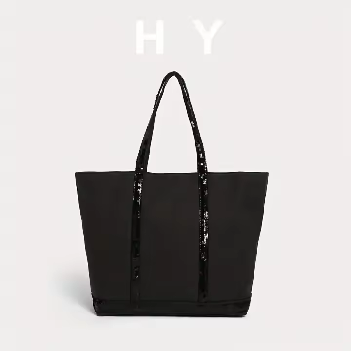 Bolso de mano de gran capacidad para mujer con acento de lentejuelas - Bolso de hombro elegante con cierre de cremallera, forro de poliéster duradero y correa fija, bolso elegante para el día a día para el trabajo, viajes, compras (gris claro/marrón oscur - 1