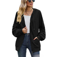 Otoño e Invierno nueva chaqueta de mujer suéter con capucha suelta de manga larga con bolsillo de Color sólido - details 2