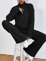 Traje de punto de manga larga con cuello alto para mujer, suéter informal, pantalones sueltos, traje de dos piezas, Otoño e Invierno - details 9