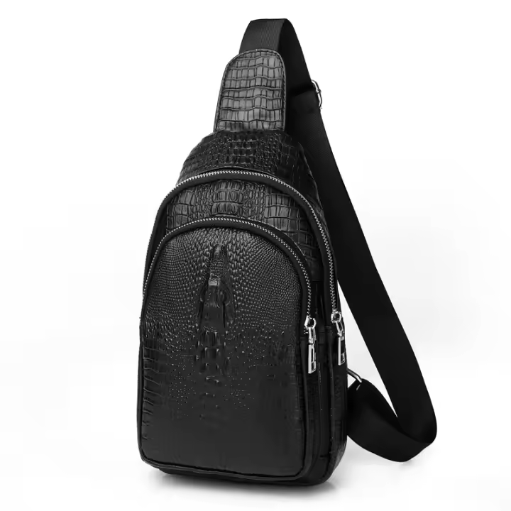 SCHLATUM Bolso de Pecho de Cuero de Cocodrilo en Relieve Gran Capacidad Accesorio de Viaje de Moda - 1
