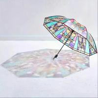 Ventana retro con diseño floral transparente, paraguas portátil con apertura y cierre completamente automáticos, 1 unidad. - details 3