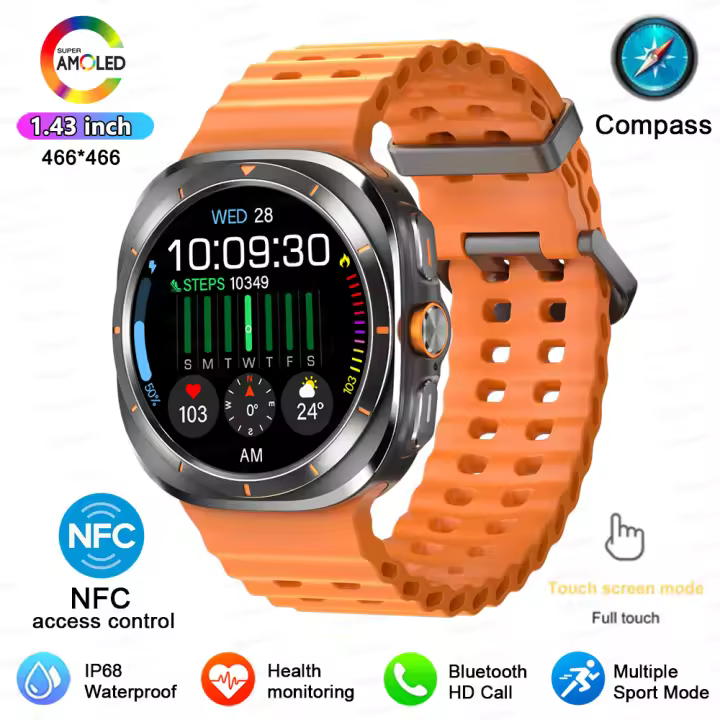2024 nuevo reloj super outdoor Sports SMART watch, pantalla de zafiro de 1,43 pulgadas pantalla táctil completa, gps, nfc, brújula, llamada bluetooth, reloj inteligente dial, monitoreo de salud, pulsera inteligente de rastreador de actividad - 1