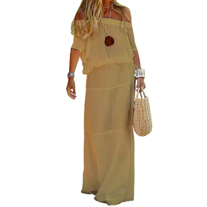Elegante Vestido Bohemio Blanco Cuello en V, Abrigo de Encaje, Moda de Playa para Mujer 2023 - 1