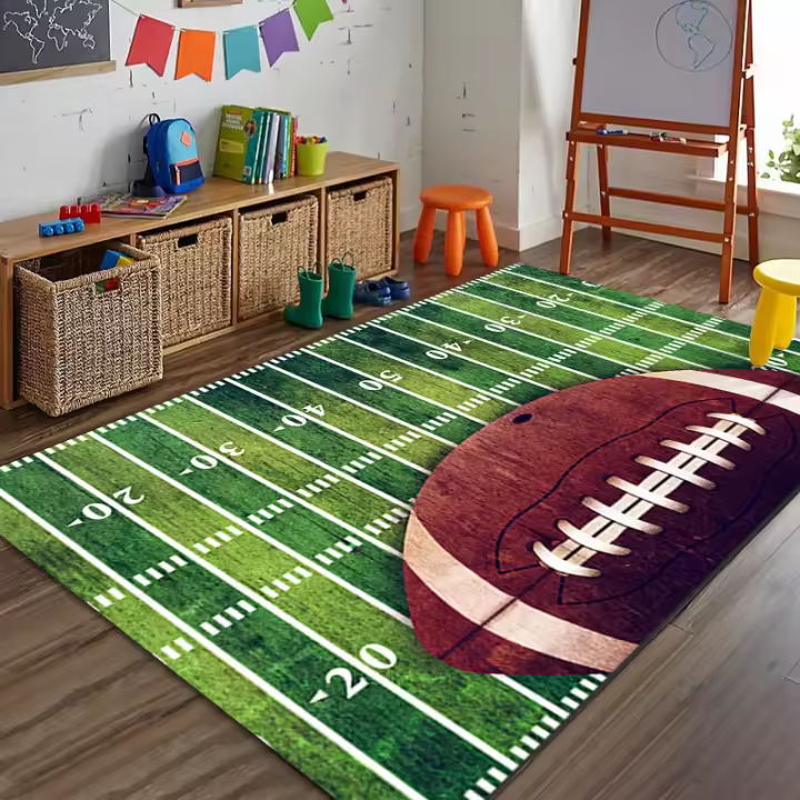 Alfombra de imitación de césped para sala de estar, juego de campo de fútbol verde Visual, decoración de dibujos animados - 1