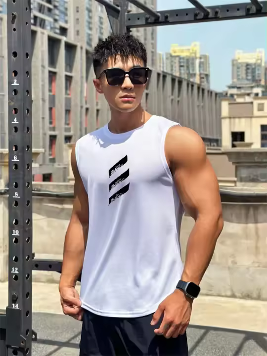 Nuevo estilo, chaleco deportivo para Fitness, sin mangas, transpirable de secado rápido, Top para correr, tendencia de verano, chaleco de malla con cuello redondo para hombre - 1