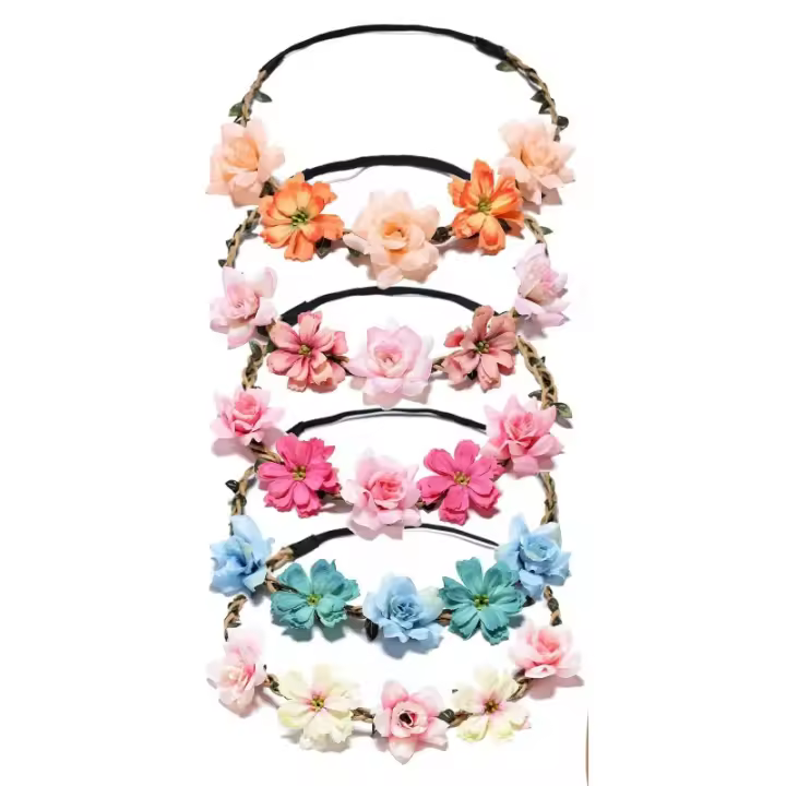 Diadema de Flores para Mujeres y Niños: Juego de 5 Coronas Multicolores de - 1