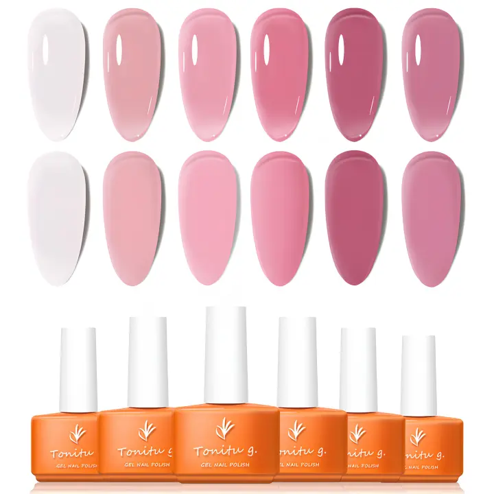 Tonitu G Semi permanente barniz Jelly Gel conjunto de esmaltes de uñas 6 piezas colores, desnudo transparente rosa rojo lechoso transparente Gel Nail Art Kit - 1