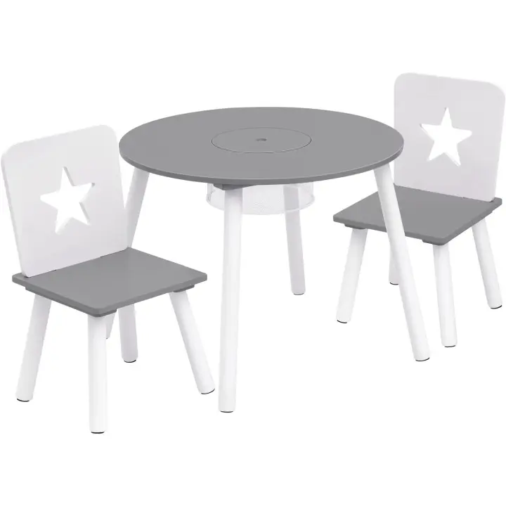 Redonda y 2 Sillas en Edad Preescolar Muebles para Niños 59,5 cm x 46 cm Blanco+Gris - 1
