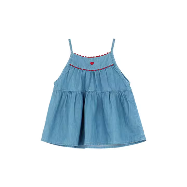 Vestido de zclilla Azul para Niña, ropa de Algodón sin Mangas, informal para Playa, Verano - 1