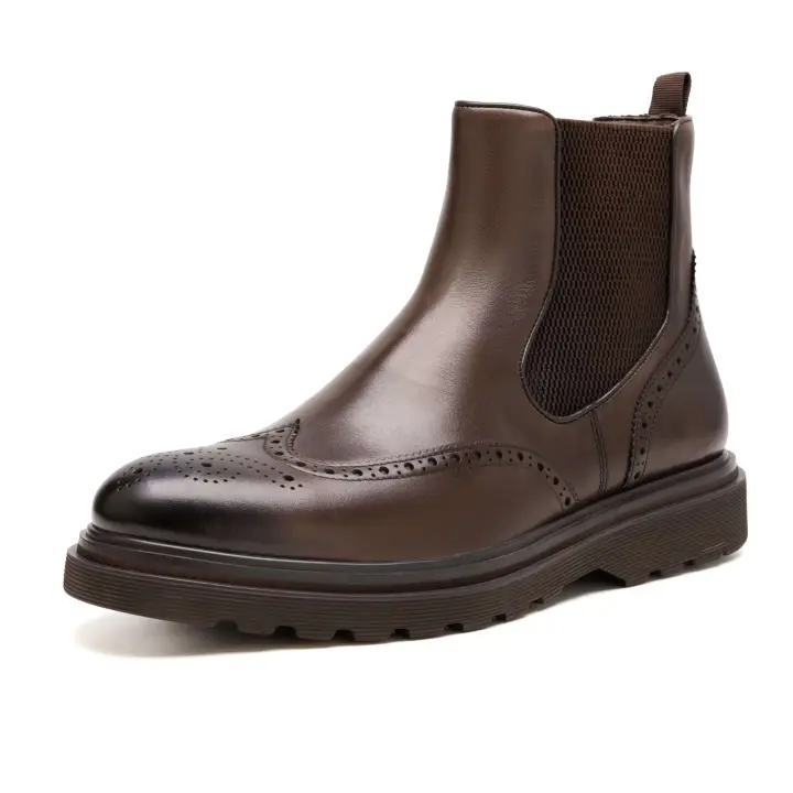 Zapatos de estilo inglés hechos a mano de alta calidad para hombre, botas de moda Chelsea, zapatos de vestir de cuero genuino, botas para hombre - 1