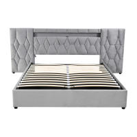 Elegante Armario de Cama de Terciopelo 180x200 Con Espalda Grande Sistema de Almacenamiento Hidráulico Marca Clásica Gris - details 4