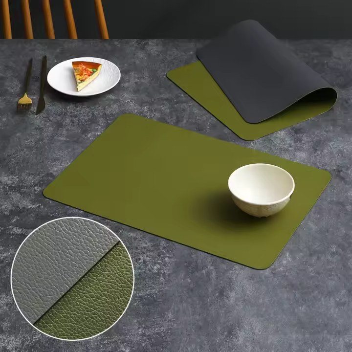 Tapete de mesa de comedor de cuero de doble cara de PVC, decoración de escritorio, tapete para platos de comedor para el hogar, tapete antideslizante para cuencos, tapete de aislamiento térmico - 1