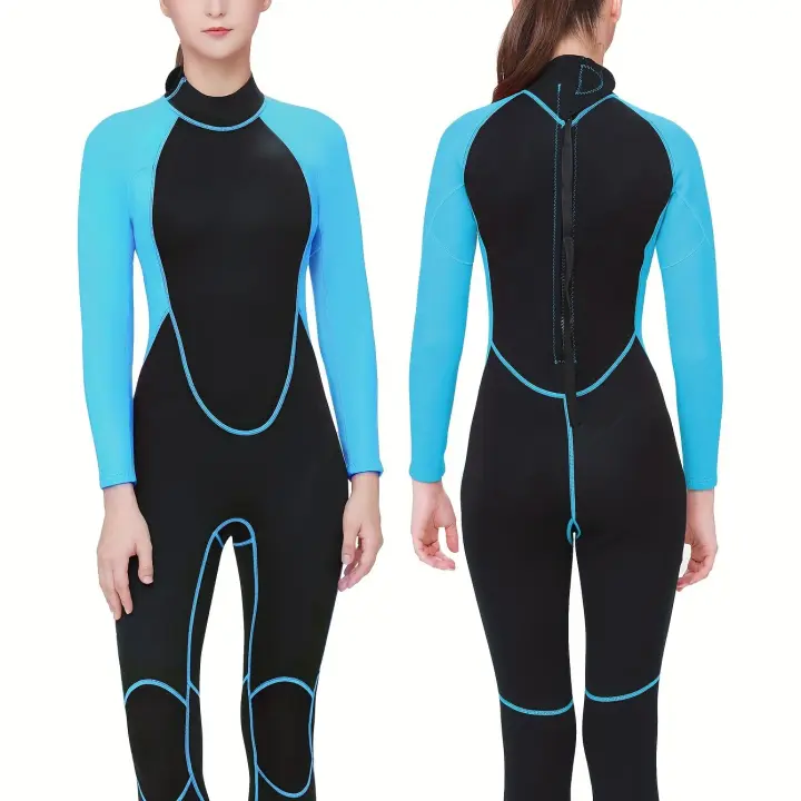 Traje de neopreno de cuerpo entero para mujer, de 2 mm de grosor, con protección UV de una sola pieza, mangas largas y relajación - 1