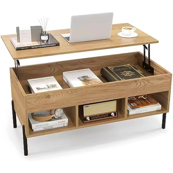 Mesa de Café Elevable Mesa Central con Tablero Elevable Espacio Oculto Amplio y 3 Espacios Abiertos - 1