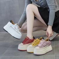 Zapatos de cuero genuino de vaca de 9cm Plataforma de zapatillas para mujer, tacones altos, estables para correr - details 5