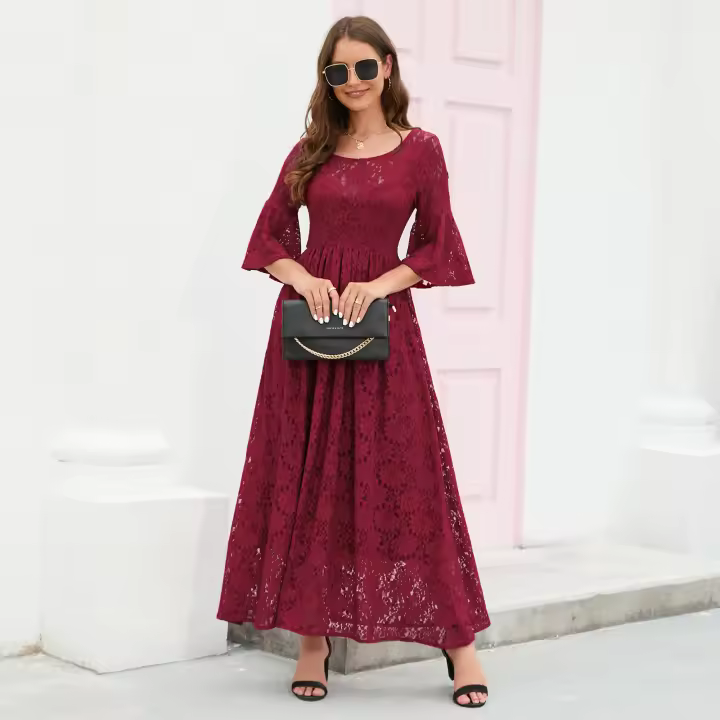 2025 Primavera Nuevo vestido largo de encaje grande para mujer, moderno y esencial para desplazarse - 1