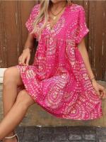 Vestido de verano para mujer con escote en V, estampado, corte Bo, estilo vacaciones, estilo Viero. - details 4