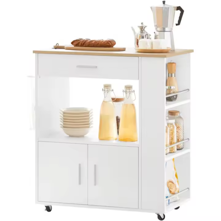 Mueble de Cocina Blanco con 3 Escritorios Laterales 2 Puertas, 1 Cajón y 1 Porta Paños - 1